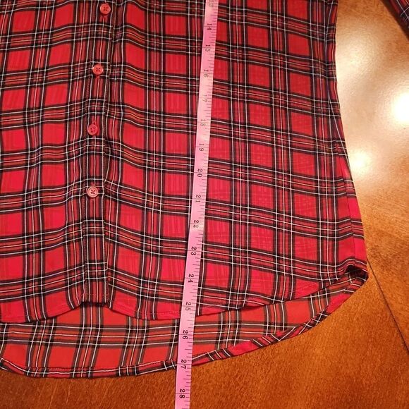 Express Portifino Sheer Long Sleeve Button Down Shirt Small Red & Black Plaid - Picture 5 of 8